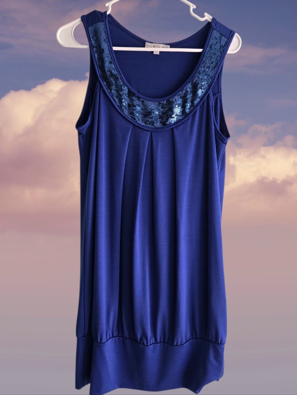 Y2K MOA MOA Blue Sequin Scoop Neck Tank Dress